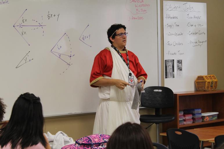 Haller uses theater costumes to sell geometry to students