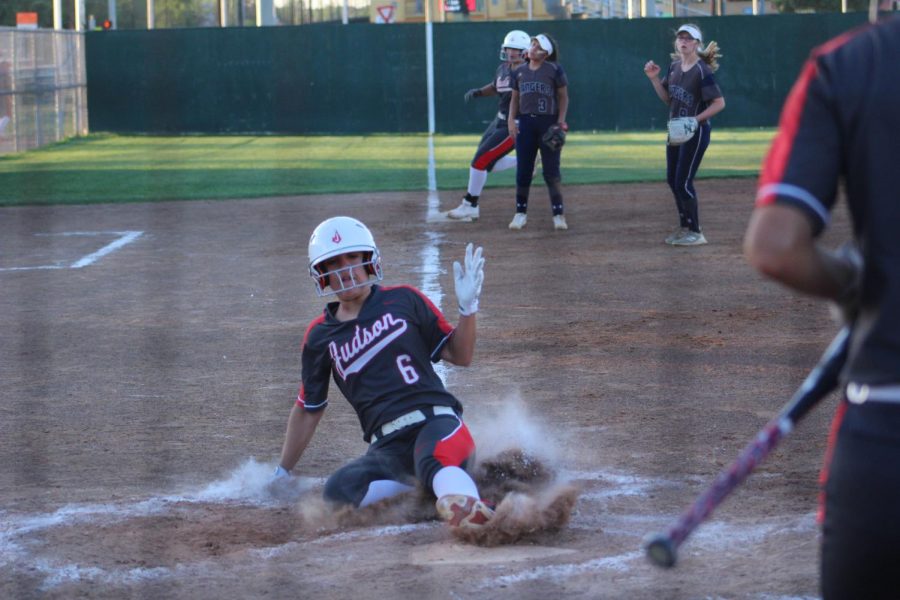 Senior Kadee Luna slides into home. The game was an exciting win over Smithson Valley,