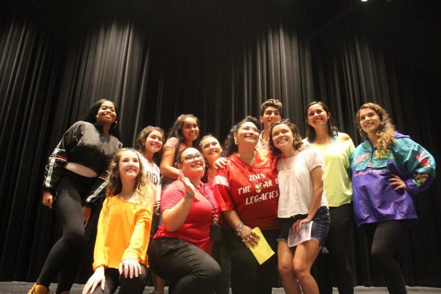 Senior and junior class officers get together for a group picture during the annual Lip Sync Battle. The groups are joining, along with Student Council officers, to create one group.