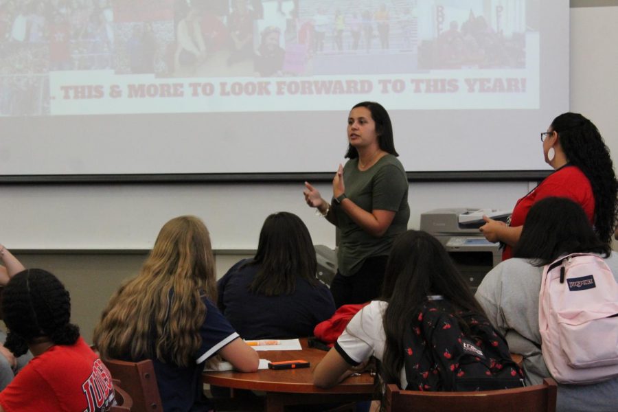 Co-president Madalyn Lambert explains some of the plans that the organization has this year. Lambert will be sharing the role with senior Raven Gatson.