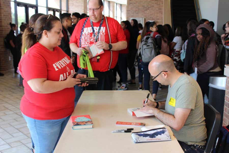 After his presentation, Adib Khorram signed books for students and staff members.