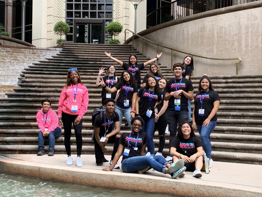 The staffs of The Fuel and The Rocket pose at the Riverwalk downtown San Antonio. They attended the TAJE Annual Conference, which is held at the Wyndham Riverwalk.