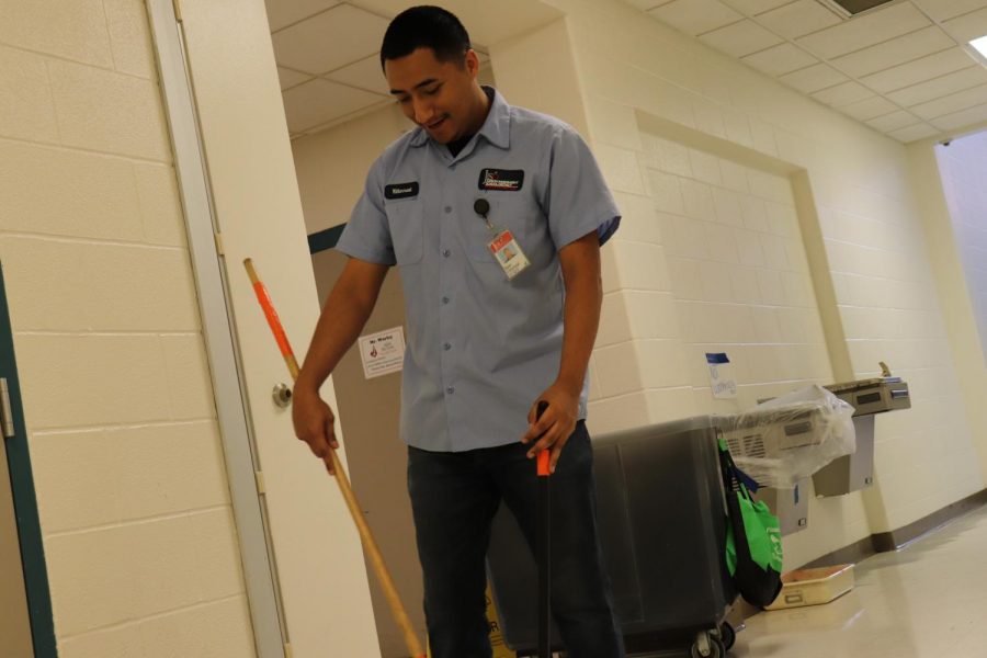Custodian Steve Villareal works in the PAC to ensure that it is clean and safe.