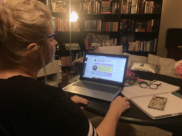 On August 25, Mrs. Sandra Grogan works into the night on her Canvas class, a day after the first day of school. Canvas is one of the new learning management programs teachers and students had to learn to use this year for virtual school.