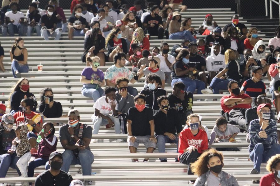 Spectators watch the Rockets vs. Buffaloes game on Oct 25, 2020 at Rutledge Stadium. The district is requiring anyone on school property to have a mask on at all times, unless you are eating or drinking.