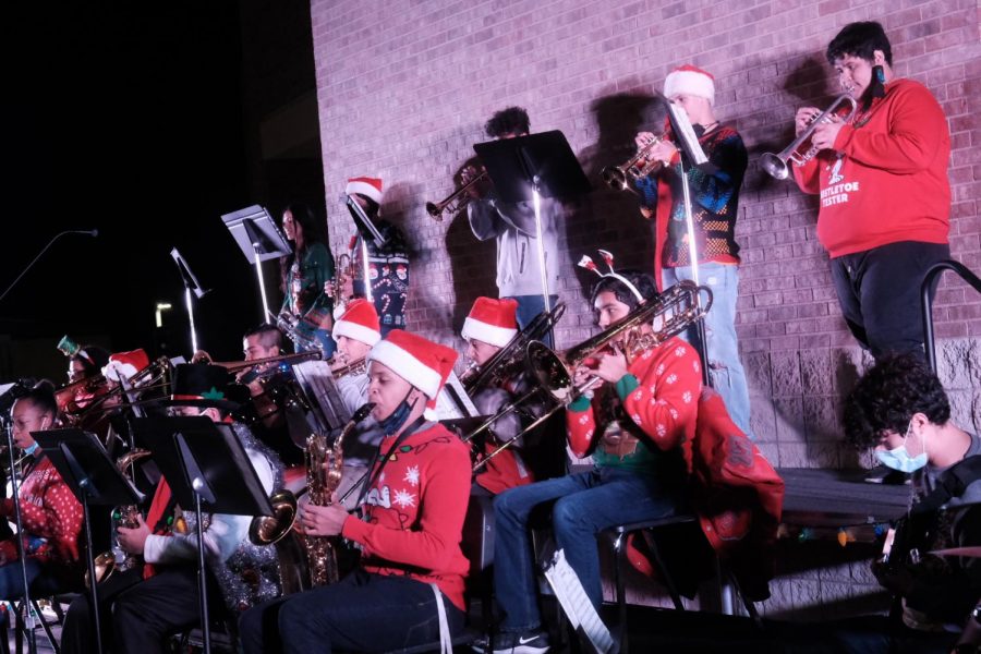 The band performs at the first ever Holiday in the Park-ing Lot. This was an outdoor concert fine arts put on because of COVID-19 restrictions.