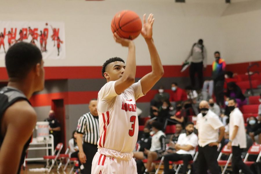 Junior Mason Wallace shoots a free throw during the game against Steele. The Rockets feel to Steele, 71-81.