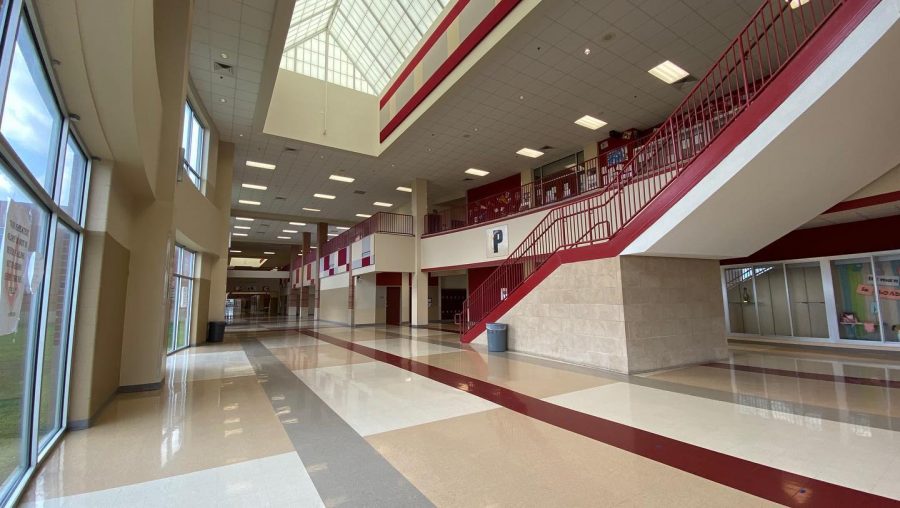 The hallways are shown emptied on March 18, 2020, as students were kept home after spring break. A year later, some students havent return to campus.