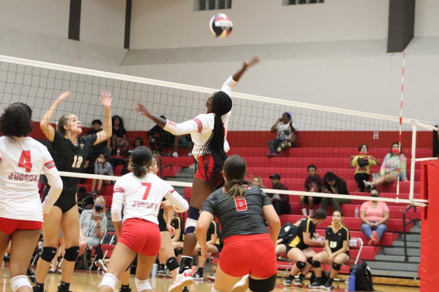 Senior Alexis Walker goes for the kill during their game against East Central. The ladies ended up falling to the Hornets, 3-1.