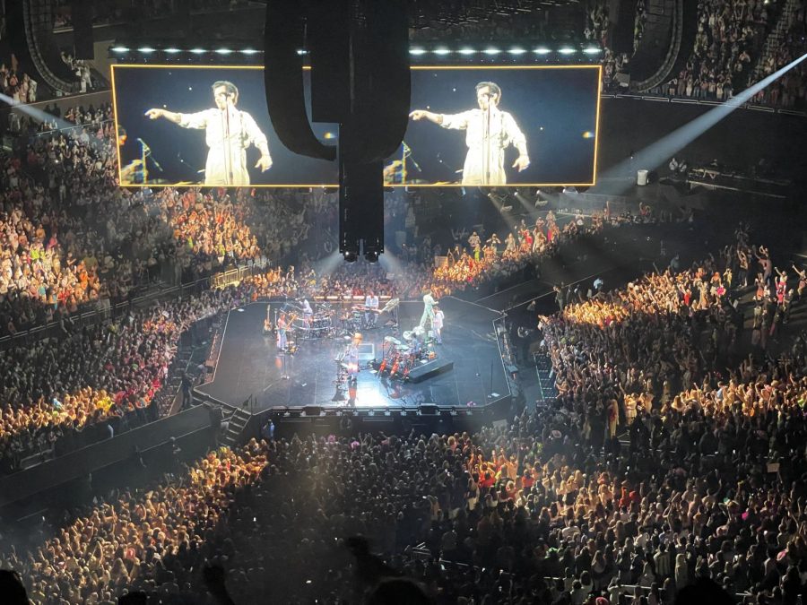 Nearly 20,000 people pack the Amway Center in Orlando, Florida to see Harry Styles in concert. This was part of his Love On Tour.