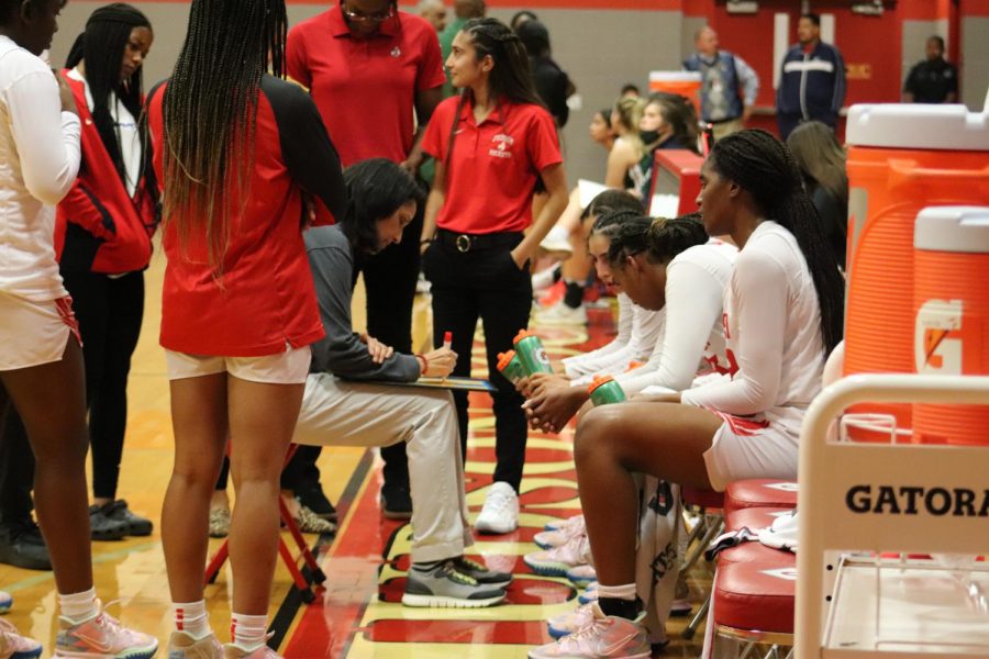 New head coach Cristina Comacho coaches her girls during the game against Incarnate Word. Taking over the program is a huge challenge, but she has made it clear that she is looking forward to the challenge.