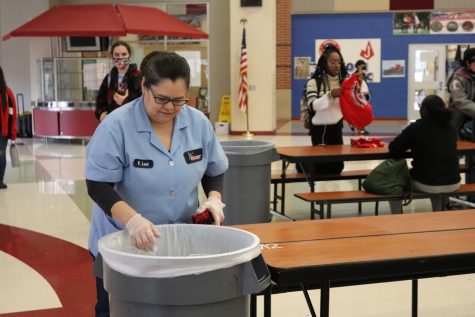 Ms. Patricia Leal cleans up the cafeteria after A lunch. “This is my job and I love it. Of course, at times I get tired, but whatever I can do, I do it. It makes me upset when I see the children that have nothing to do with the mischief being penalized,” Leal said.