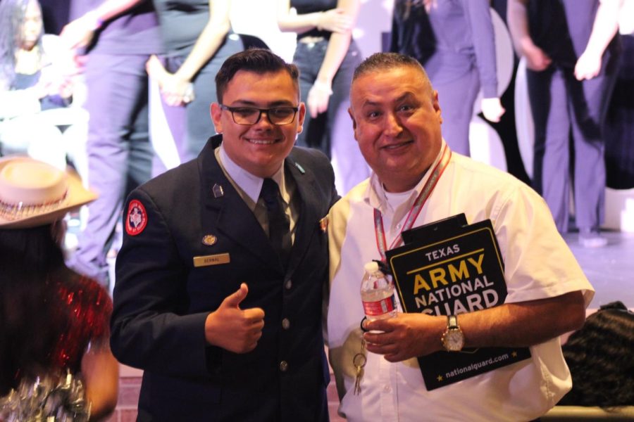 Veteran and College and Career Advisor Mr. Flores with JROTC cadet Sebastian Bernal