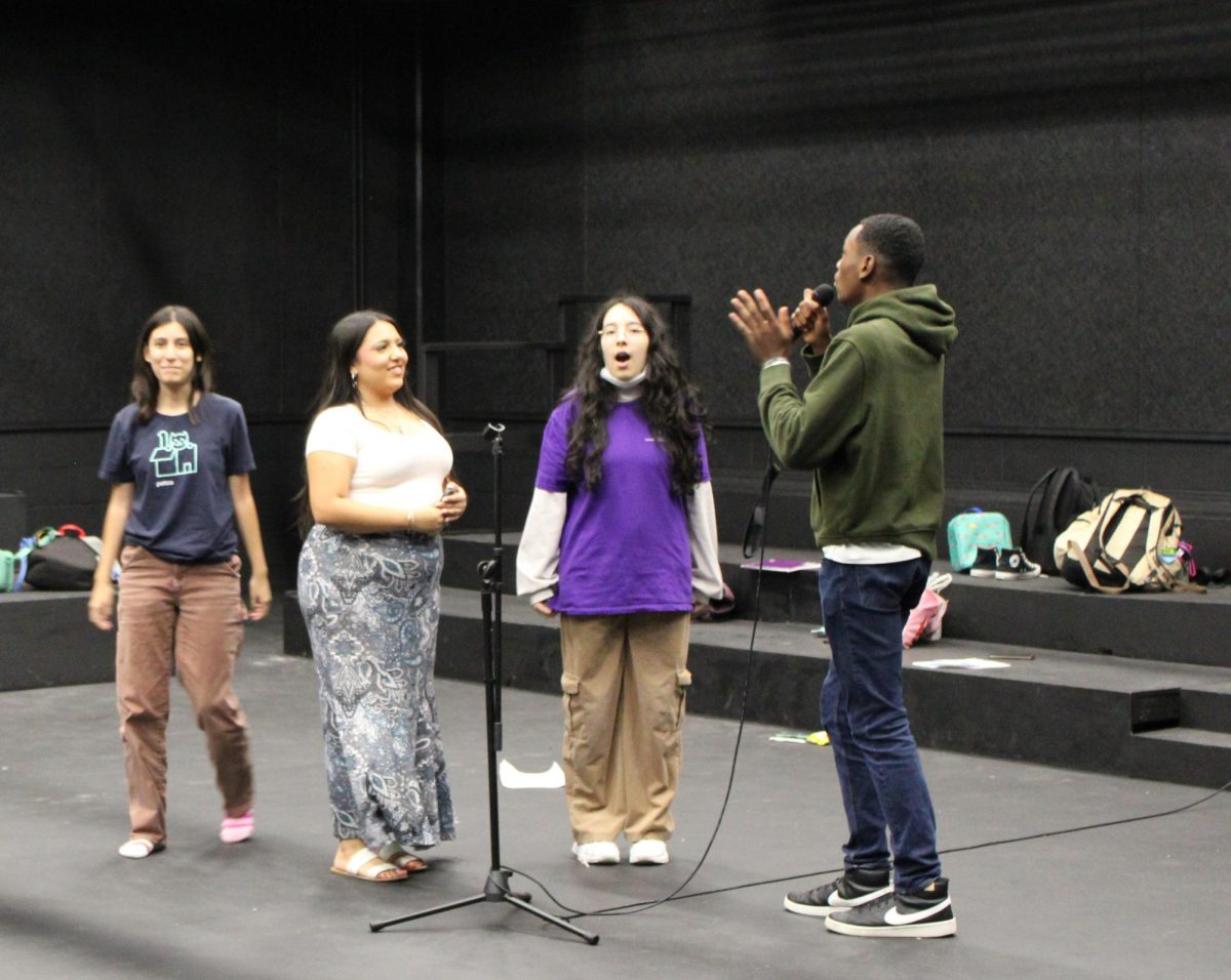 Theater students Jamil Shaheed, Olivia Vasquez, Hayden Lozano and Adelynne Villarreal rehearse in preparation for their competition in La Vernia.