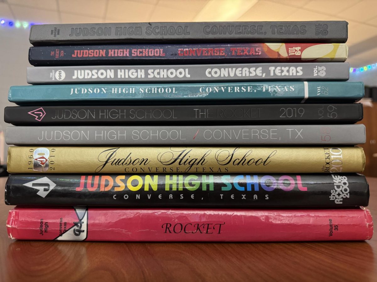 Browsing through the Judson High School yearbooks illustrates the difference in how thick they used to be in 1994 in contrast to more recent yearbooks that are clearly smaller in size and thickness.